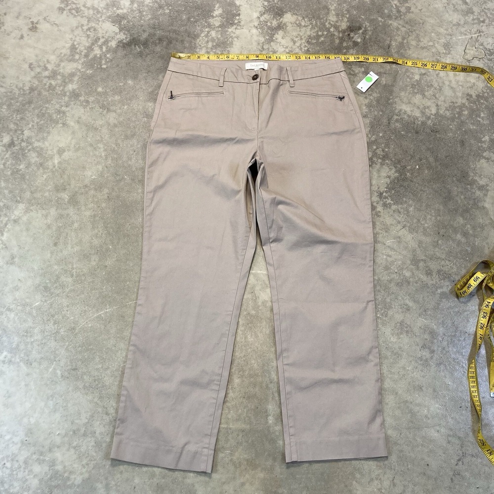 Talbots Womens 14 Tan Straight Leg Chino Pants Stretch Cotton Casual Trouser